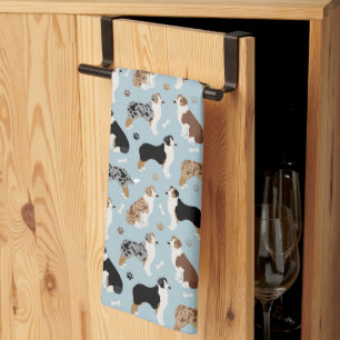 Australian Shepherd Bones and Paws Kitchen Towel