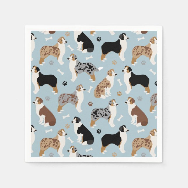 Australian Shepherd Bones and Paws Napkins (Front)