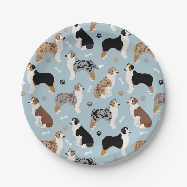 Australian Shepherd Bones and Paws Paper Plate (Front)