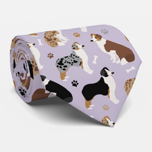Australian Shepherd Bones and Paws Purple Tie (Rolled)