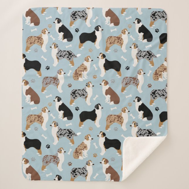 Australian Shepherd Bones and Paws Sherpa Blanket (Front)