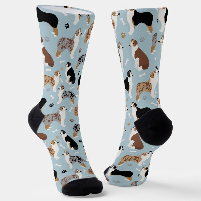 Australian Shepherd Bones and Paws Socks (Angled)