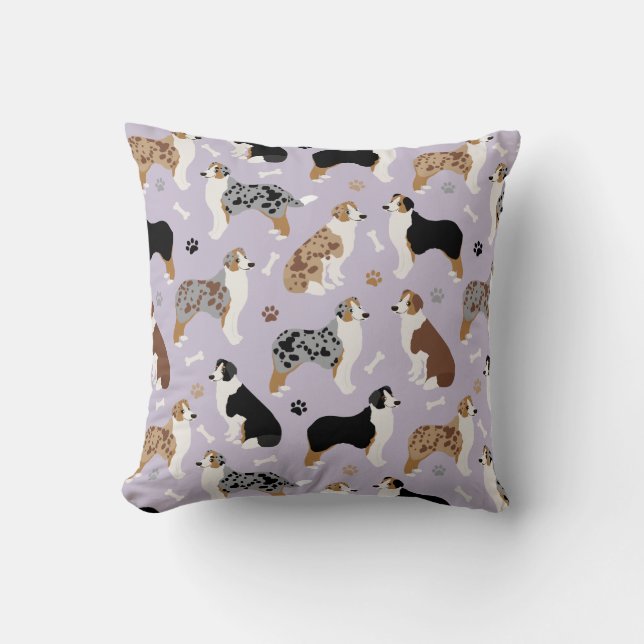 Australian Shepherd Bones and Paws Throw Pillow (Front)