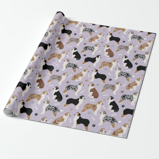 Australian Shepherd Bones and Paws Wrapping Paper (Unrolled)