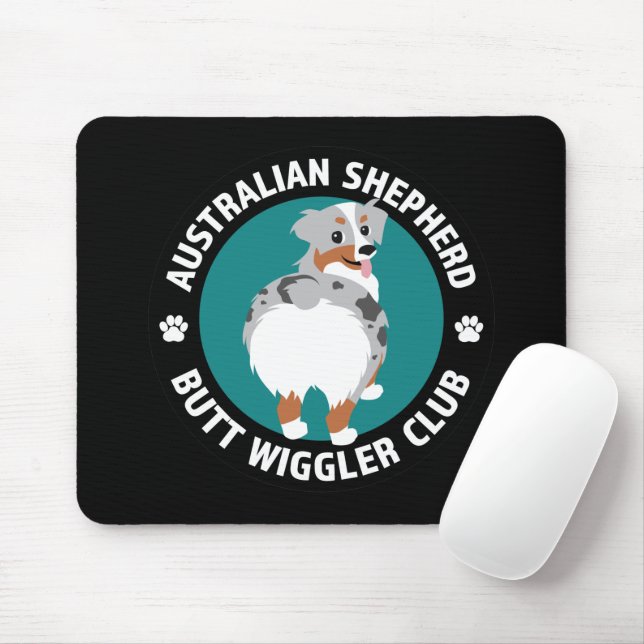 Australian Shepherd Butt Wiggler Club (Blue Merle) Mouse Mat (With Mouse)