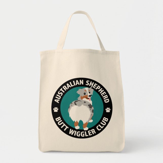 Australian Shepherd Butt Wiggler Club (Blue Merle) Tote Bag (Front)