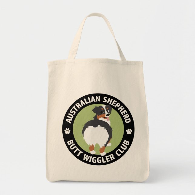 Australian Shepherd Butt Wiggler Club (Tricolor) Tote Bag (Front)