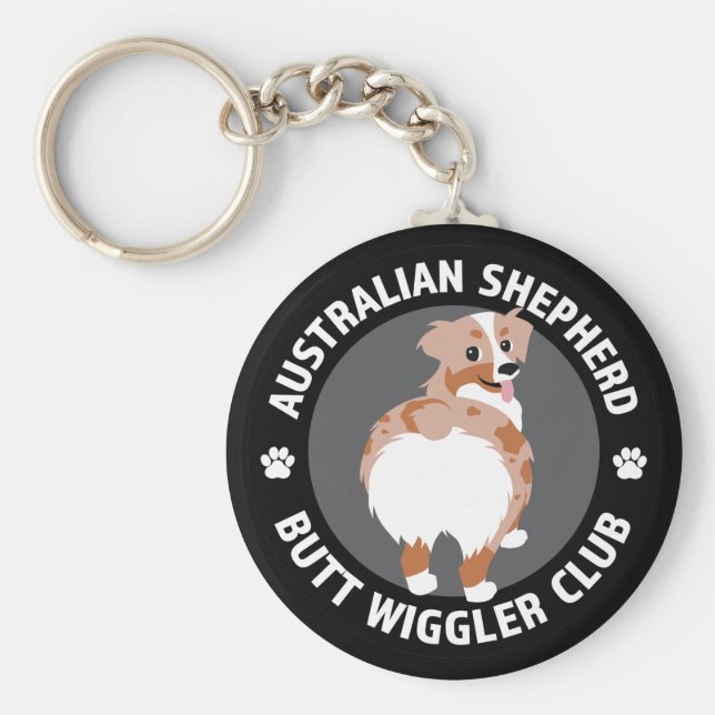 Australian Shepherd Butt Wigglers Club - Red Merle Key Ring (Front)