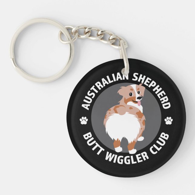 Australian Shepherd Butt Wigglers Club - Red Merle Key Ring (Front)