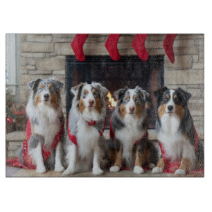 Australian Shepherd by the Fireplace Christmas Cutting Board