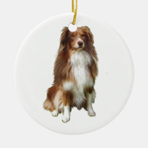 Australian Shepherd (C) - Red-white Ceramic Tree Decoration