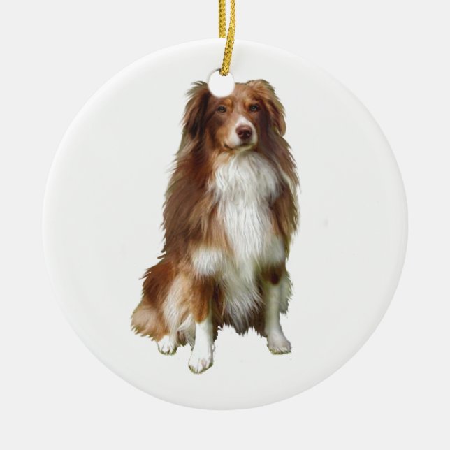 Australian Shepherd (C) - Red-white Ceramic Tree Decoration (Front)