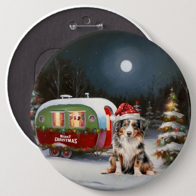 Australian Shepherd Caravan Christmas Adventure 6 Cm Round Badge (Front & Back)