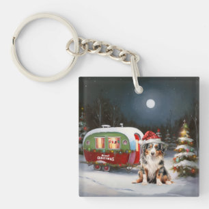 Australian Shepherd Caravan Christmas Adventure Key Ring