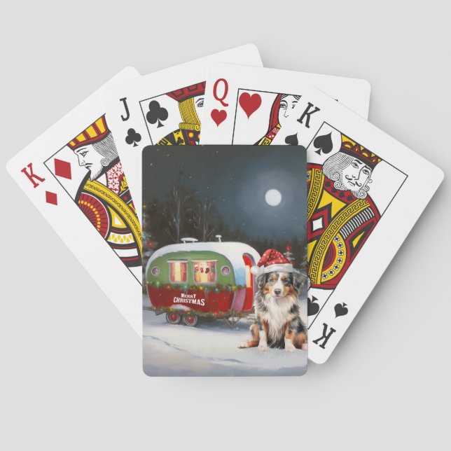 Australian Shepherd Caravan Christmas Adventure Playing Cards (Back)