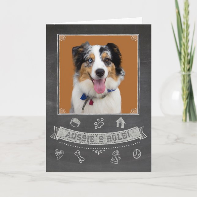 Australian Shepherd Chalkboard Birthday Card (Front)