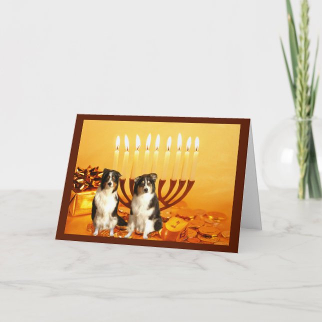 Australian Shepherd Chanukah Card Menorah (Front)