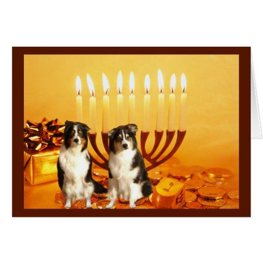 Australian Shepherd Chanukah Card Menorah