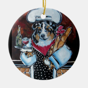 AUSTRALIAN SHEPHERD CHEF CERAMIC TREE DECORATION