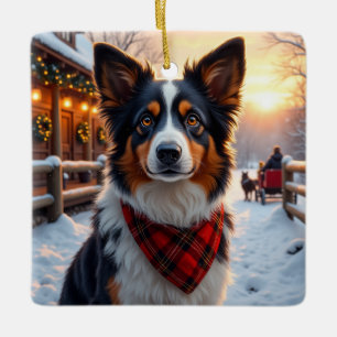 Australian Shepherd Christmas Art Ceramic Ornament
