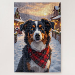 Australian Shepherd Christmas Art Jigsaw Puzzle