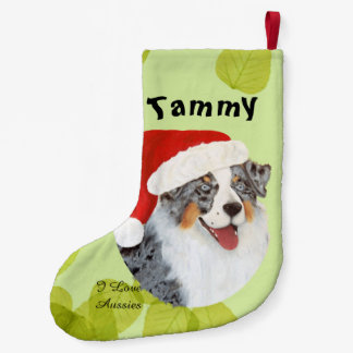 Australian Shepherd "Christmas Aussie" Painting Small Christmas Stocking