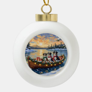 Australian Shepherd Christmas Boat Holiday Ceramic Ball Christmas Ornament
