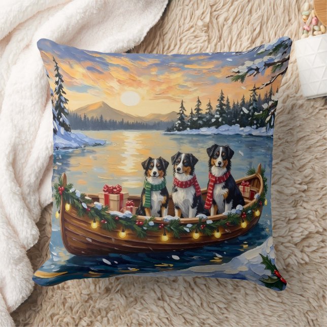 Australian Shepherd Christmas Boat Holiday Cushion (Blanket)