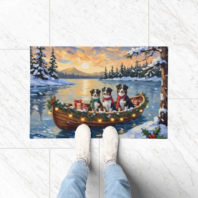 Australian Shepherd Christmas Boat Holiday Doormat (Indoor)