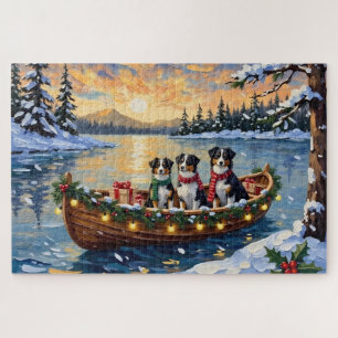 Australian Shepherd Christmas Boat Holiday Jigsaw Puzzle