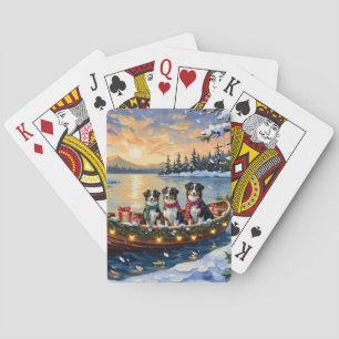 Australian Shepherd Christmas Boat Holiday Playing Cards
