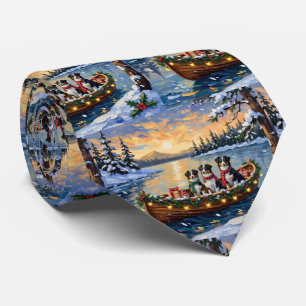 Australian Shepherd Christmas Boat Holiday Tie