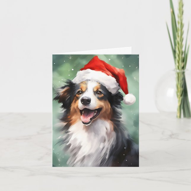 Australian Shepherd Christmas brush painting Card (Front)