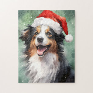Australian Shepherd Christmas brush painting Jigsaw Puzzle