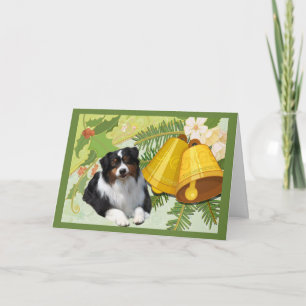 Australian Shepherd Christmas Card Bells