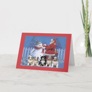 Australian Shepherd Christmas Card Santa and Snowm