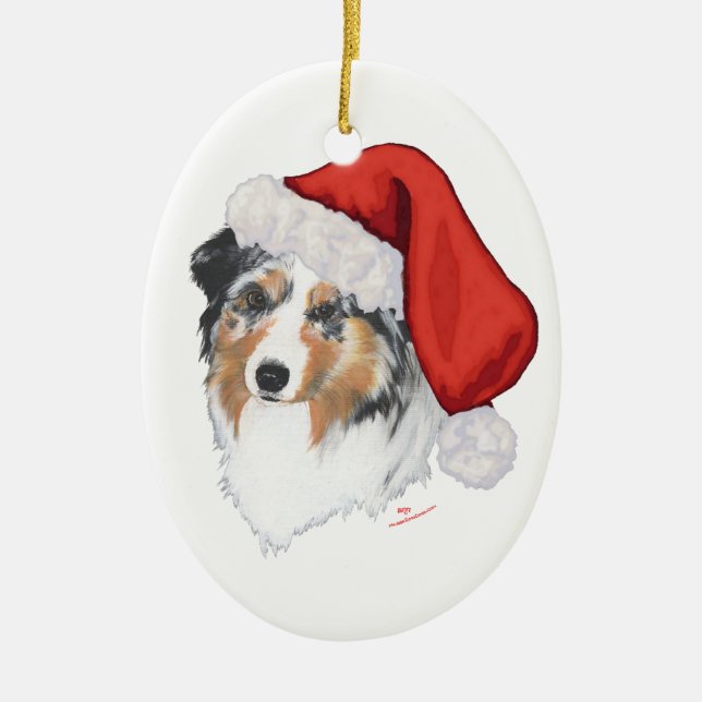 Australian Shepherd Christmas Ceramic Tree Decoration (Front)