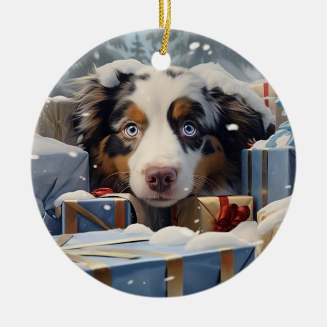 Australian Shepherd christmas,dog memorial gift,do Ceramic Tree Decoration (Front)