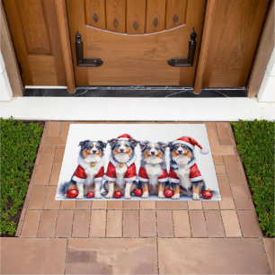 Australian Shepherd Christmas Dress Santa Hat Doormat