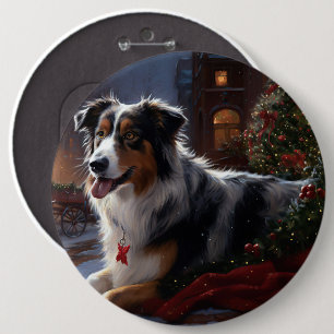 Australian Shepherd Christmas Festive Season  6 Cm Round Badge