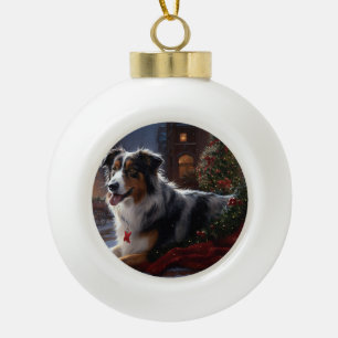 Australian Shepherd Christmas Festive Season  Ceramic Ball Christmas Ornament