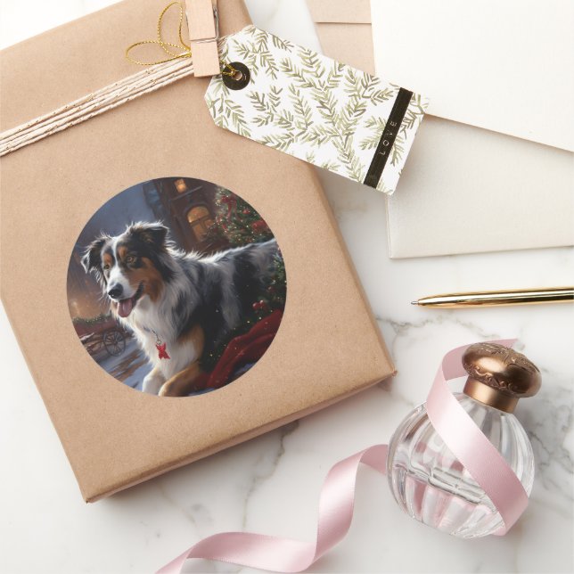 Australian Shepherd Christmas Festive Season  Classic Round Sticker (Gifting)