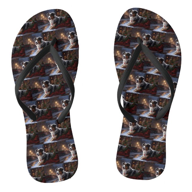 Australian Shepherd Christmas Festive Season  Flip Flops (Footbed)