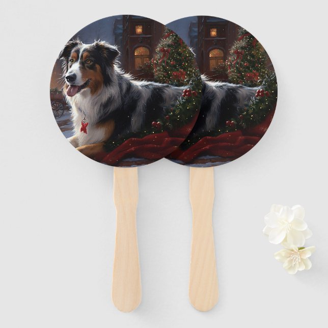 Australian Shepherd Christmas Festive Season  Hand Fan (Front and Back)