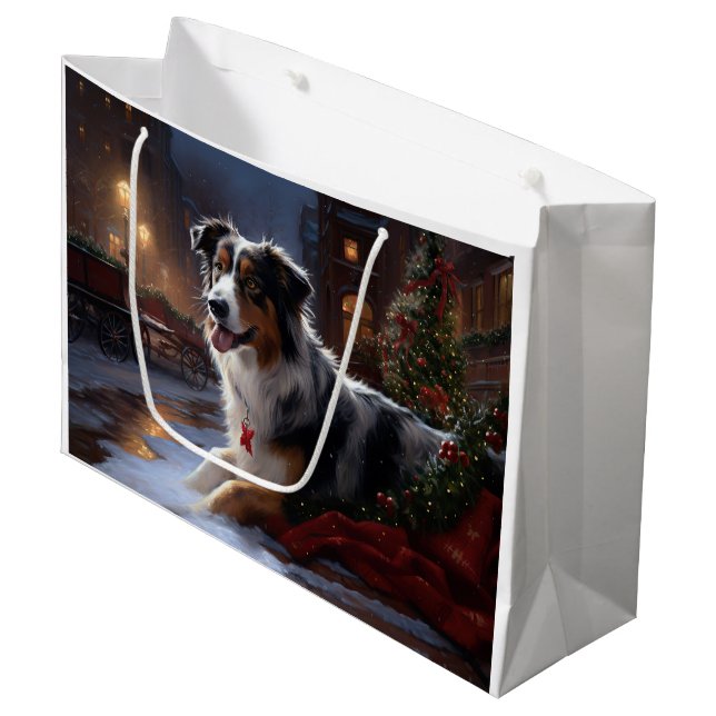 Australian Shepherd Christmas Festive Season  Large Gift Bag (Front Angled)
