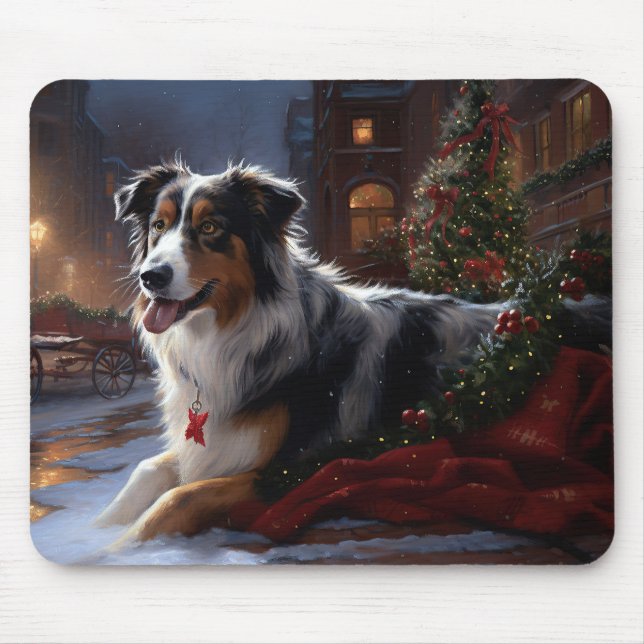 Australian Shepherd Christmas Festive Season  Mouse Mat (Front)