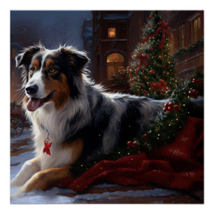Australian Shepherd Christmas Festive Season  Poster