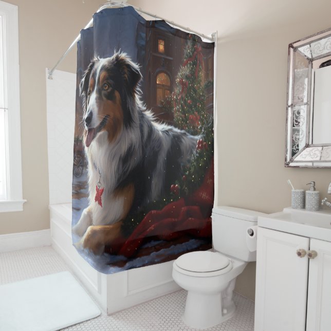 Australian Shepherd Christmas Festive Season  Shower Curtain (In Situ)
