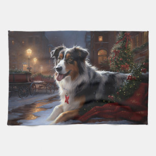 Australian Shepherd Christmas Festive Season  Tea Towel
