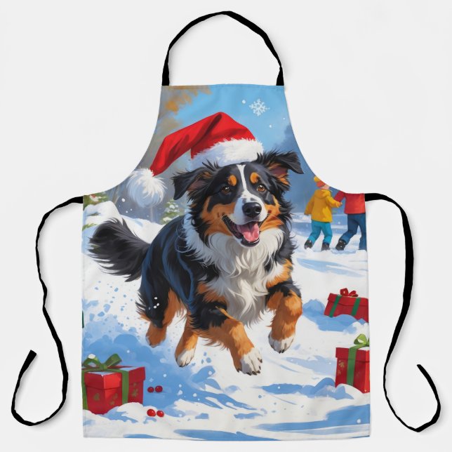 Australian Shepherd Christmas Festive Snow Scene Apron (Front)